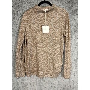 Beach Lunch Lounge Stina Leopard Print Mock Neck Long Sleeve Top Size L Neutral